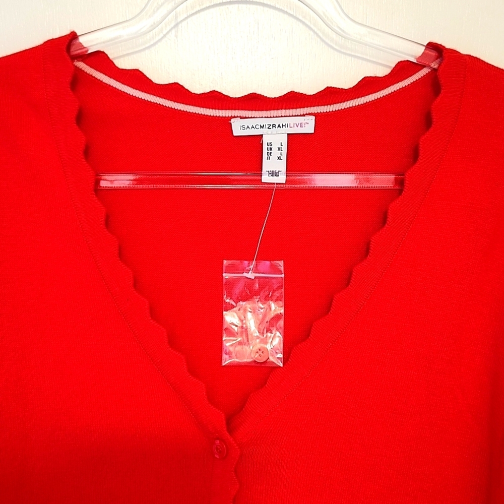 Isaac Mizrahi Live! Red Womens V-Neck Cardigan Sweater - Picture 5 of 5